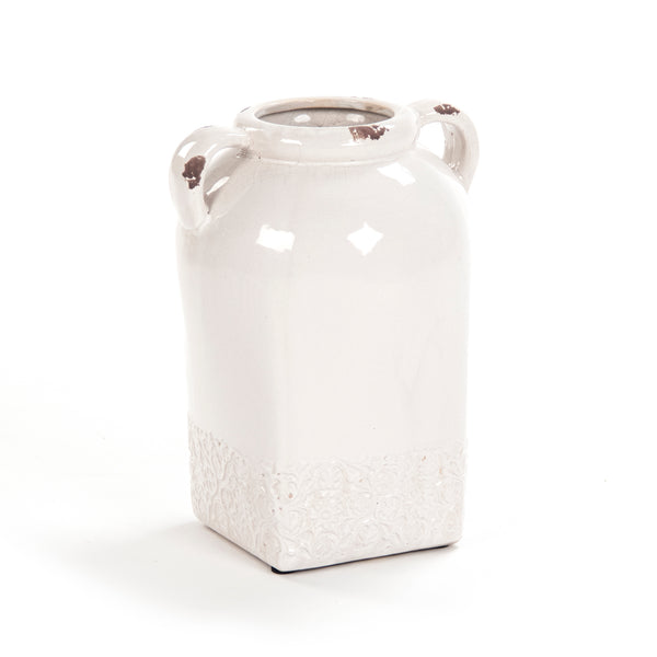 Distressed Crackle White Vase (6768L A369) by Zentique