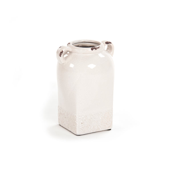 Distressed Crackle White Vase (6768S A369) by Zentique