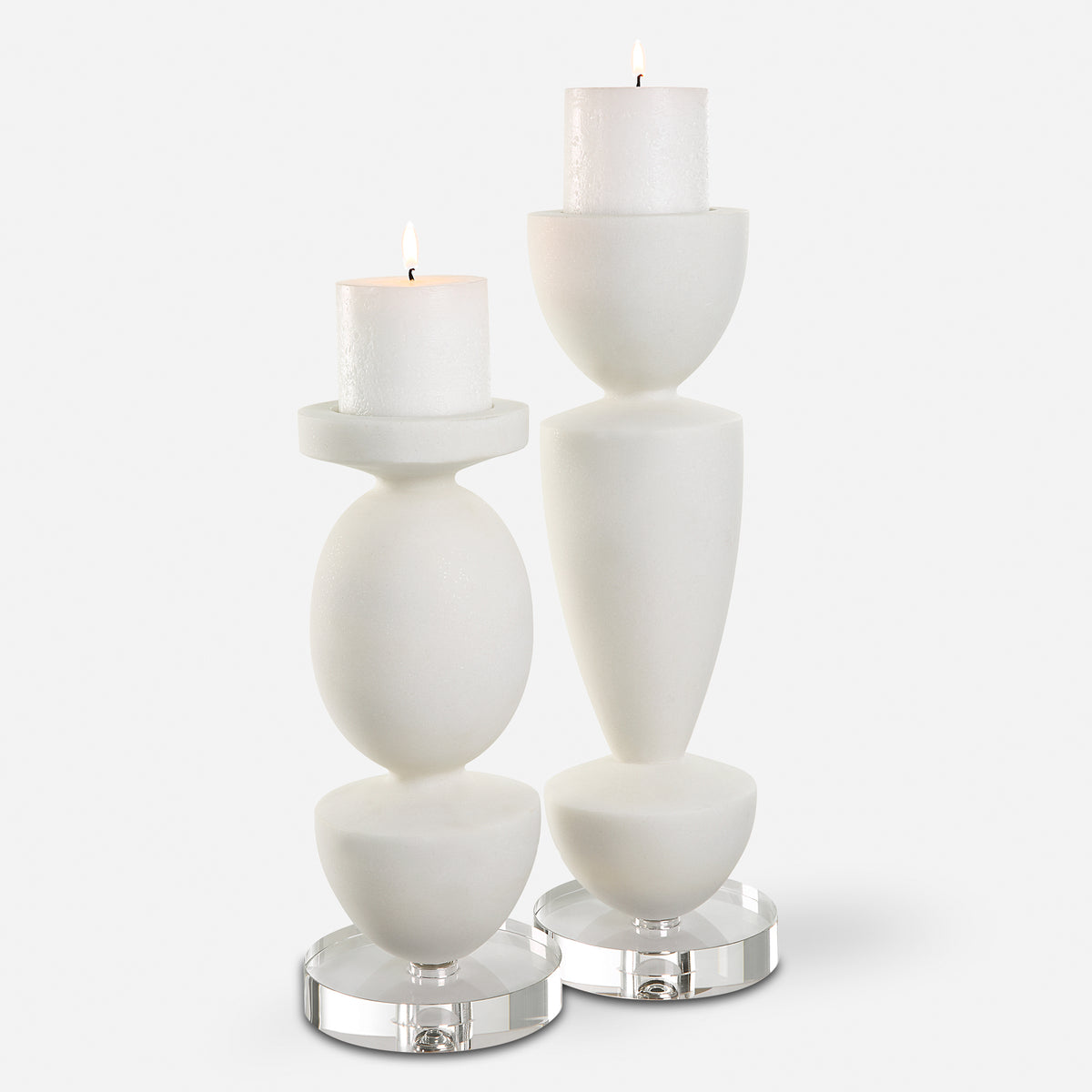 Uttermost Lido White Stone Candleholders, Set/2