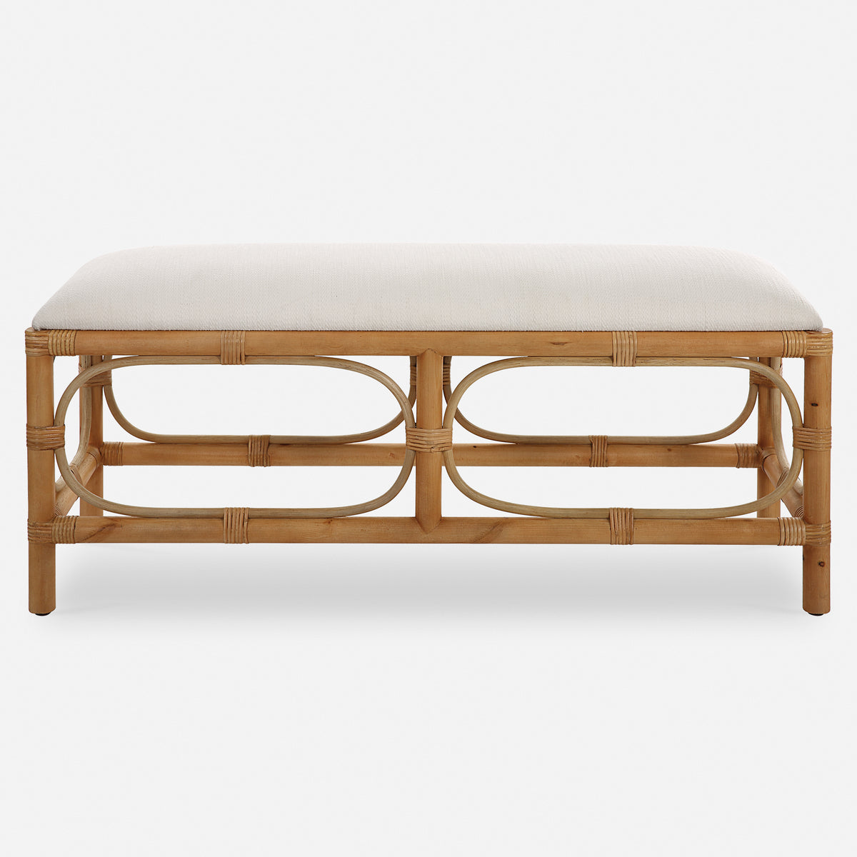 Uttermost Laguna White Fabric Rattan Bench