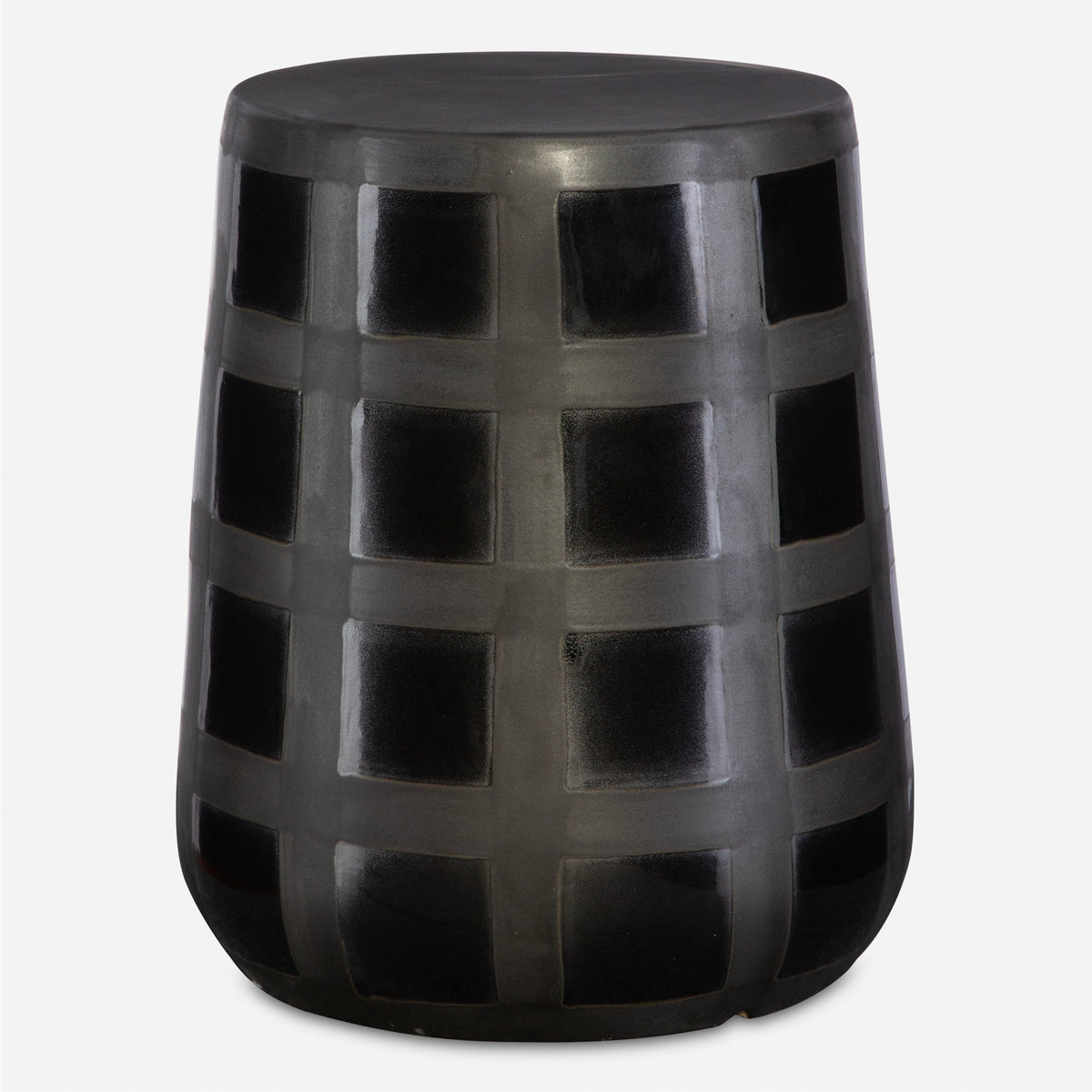 Uttermost Patchwork Gridded Black Garden Stool