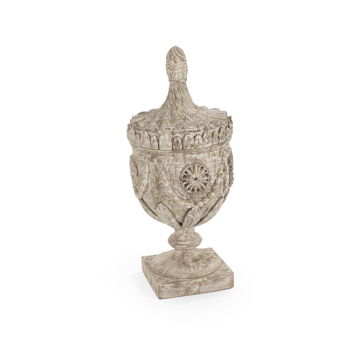 Lea Wooden Finial Urn (Antique White) by Zentique