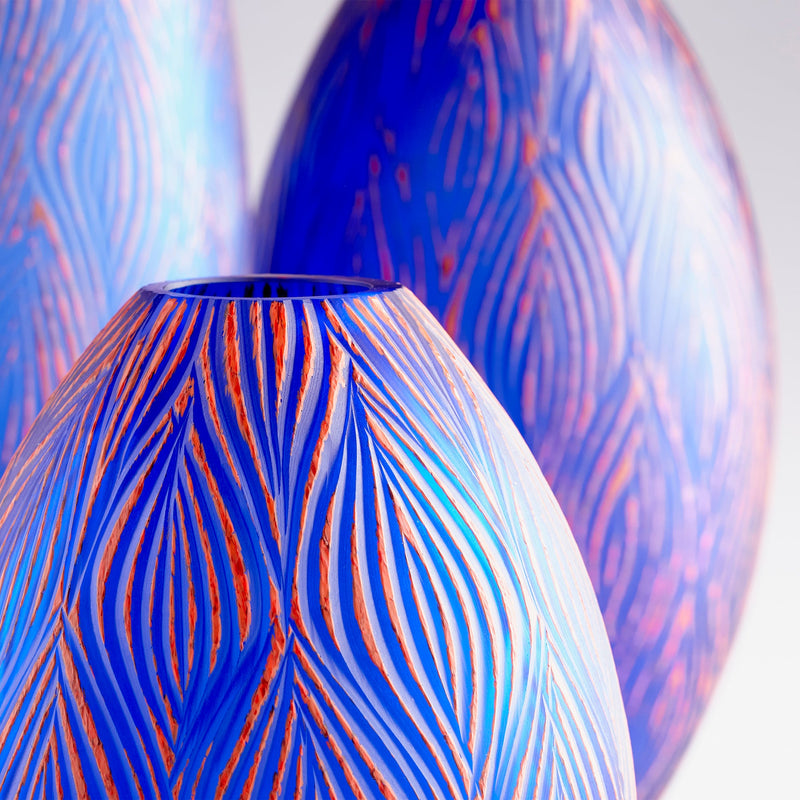 Fused Groove Vase|Blue-SM by Cyan