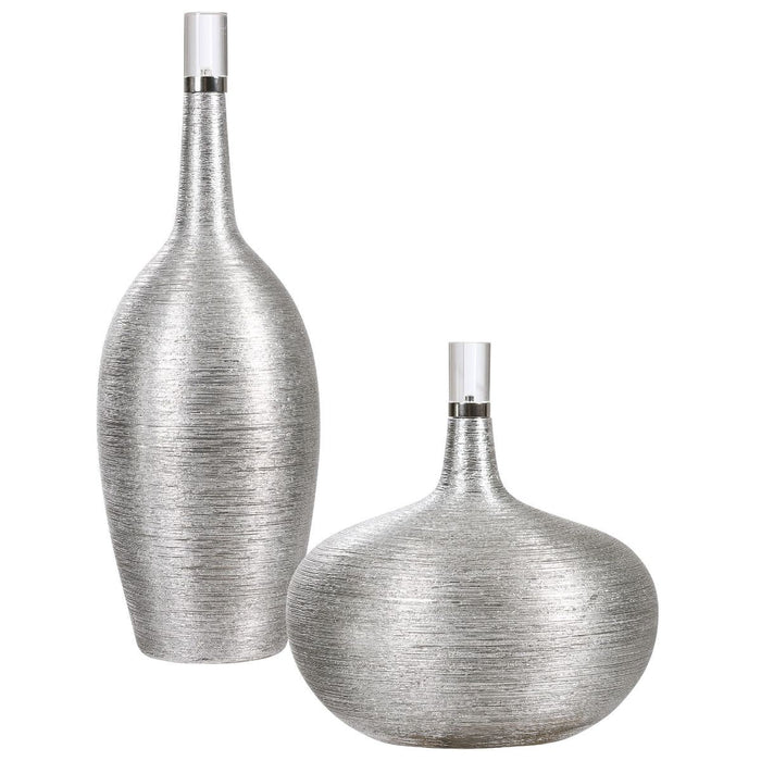 Uttermost Gatsby Silver Ribbed Bottles, S/2