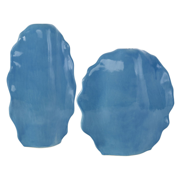 Uttermost Ruffled Feathers Blue Vases, S/2