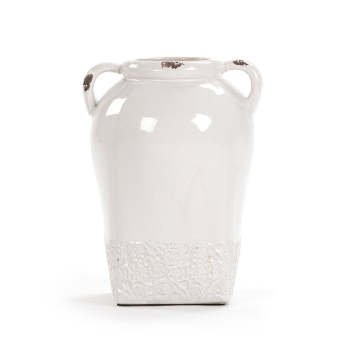 Distressed Crackle White Vase (6768L A369) by Zentique