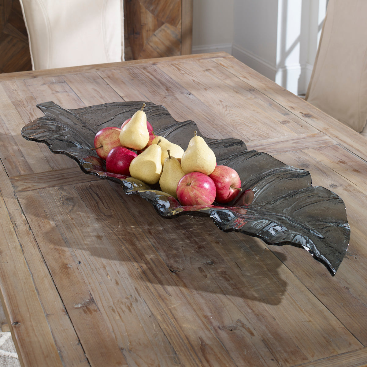 Uttermost Smoked Leaf Glass Tray