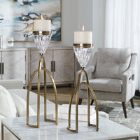 Uttermost Carma Bronze And Crystal Candleholders, S/2