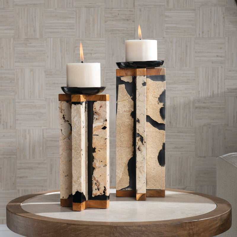 Uttermost Illini Stone Candleholders, S/2
