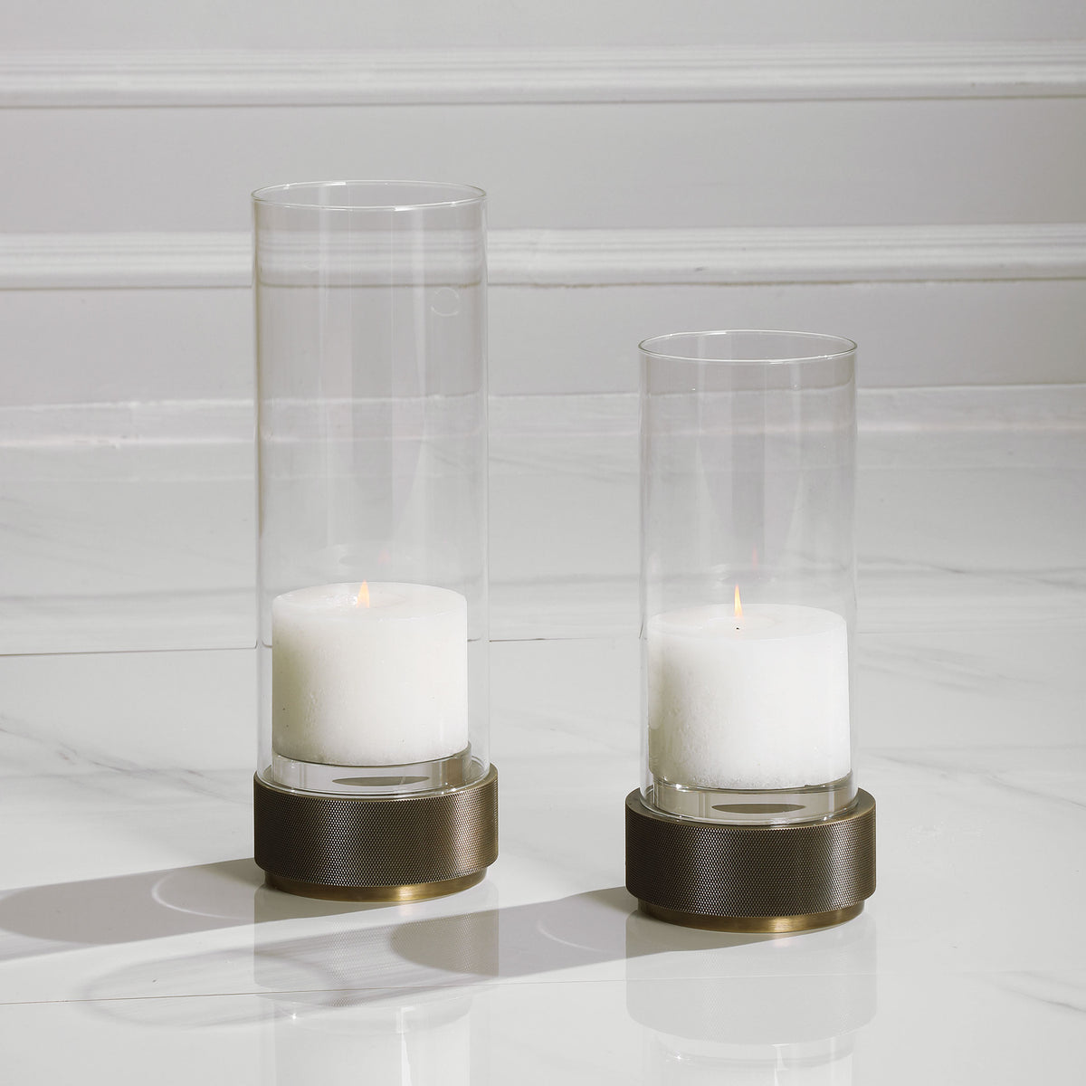 Uttermost Sandringham Brushed Brass Candleholders, S/2