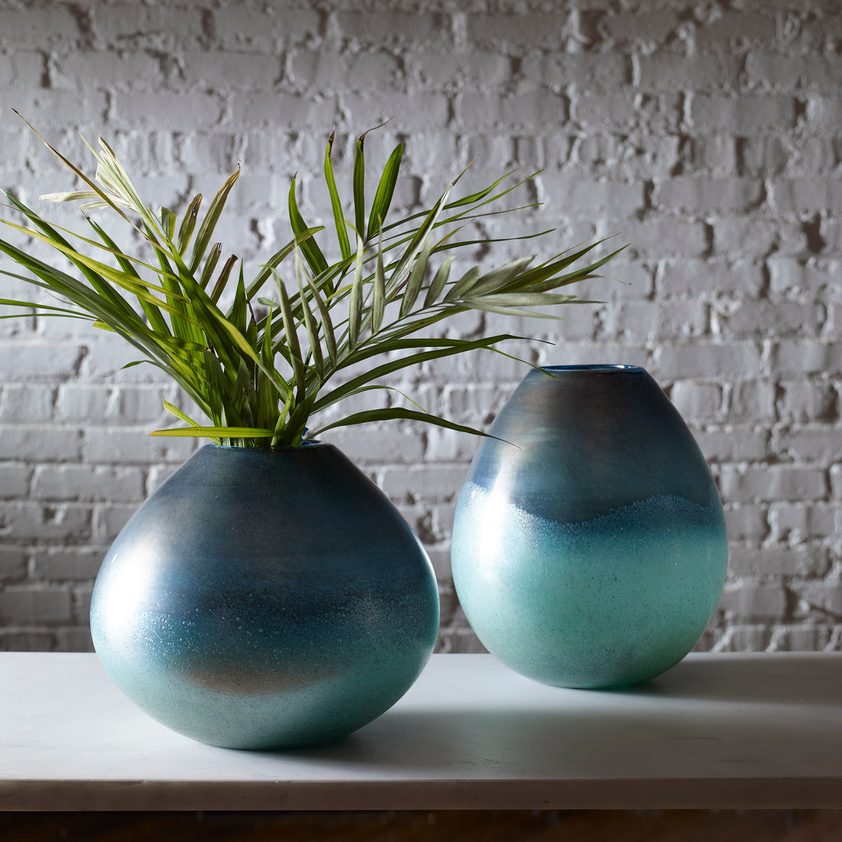 Uttermost Rian Aqua Bronze Vases, S/2