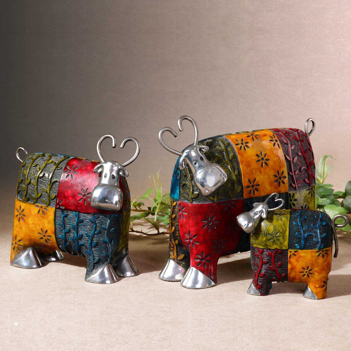 Uttermost Colorful Cows Metal Figurines, Set/3