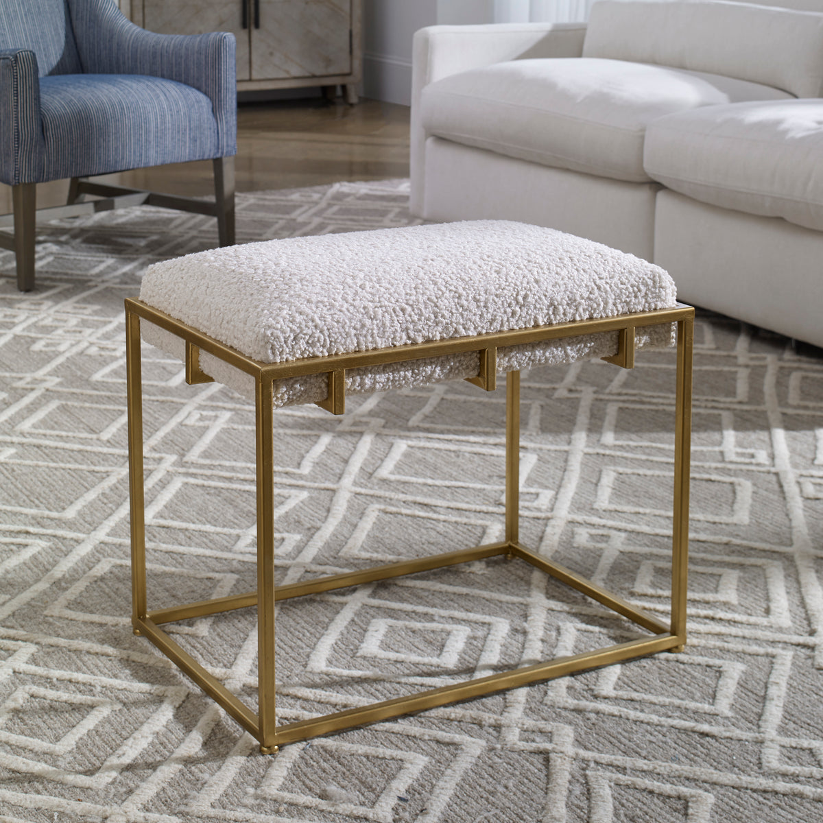 Uttermost Paradox Small Gold & White Shearling Bench