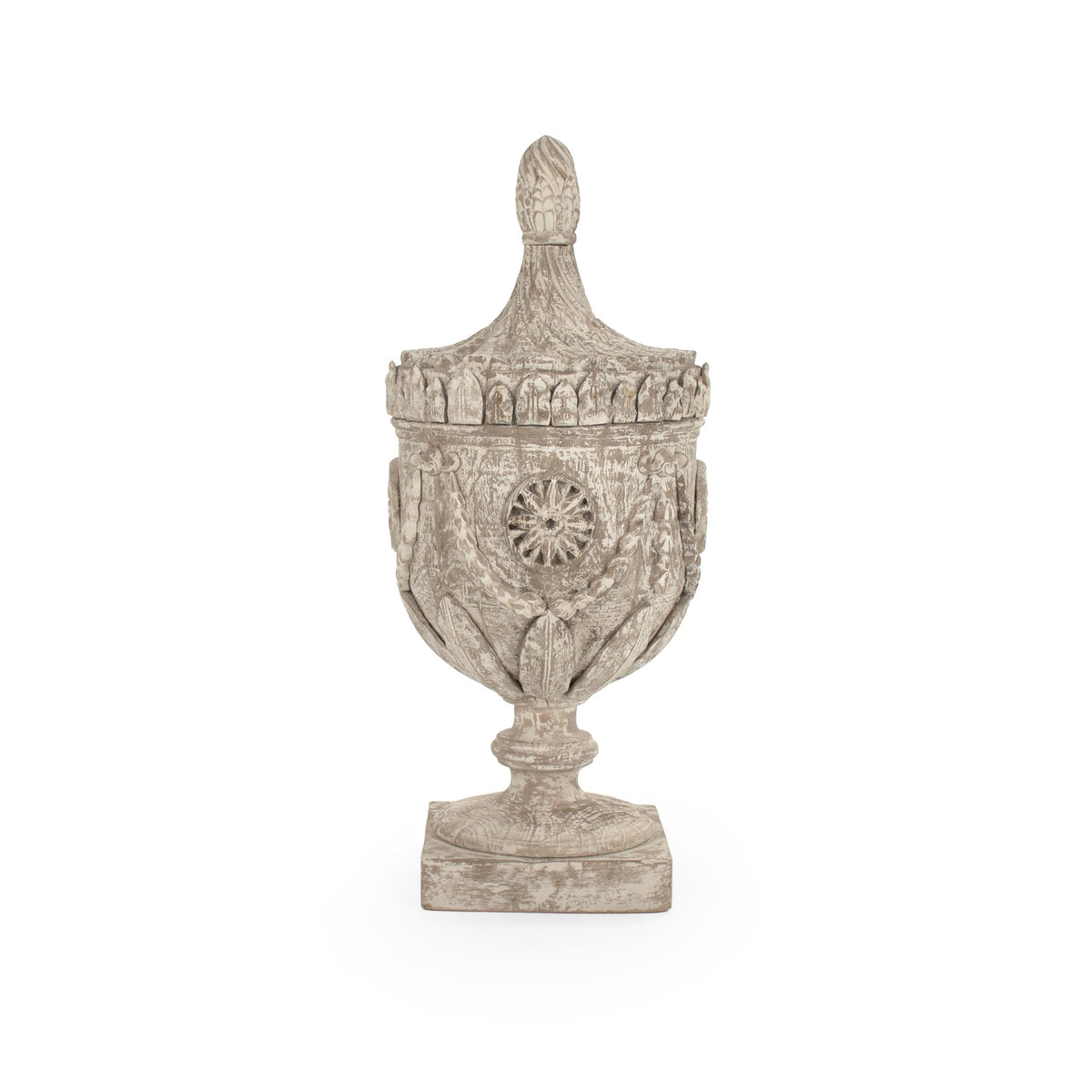 Lea Wooden Finial Urn (Antique White) by Zentique