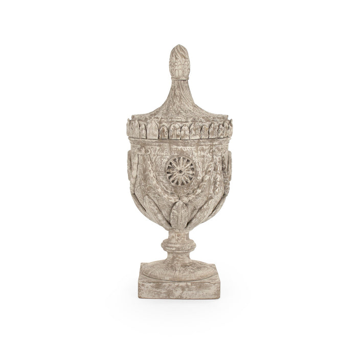 Lea Wooden Finial Urn (Antique White) by Zentique