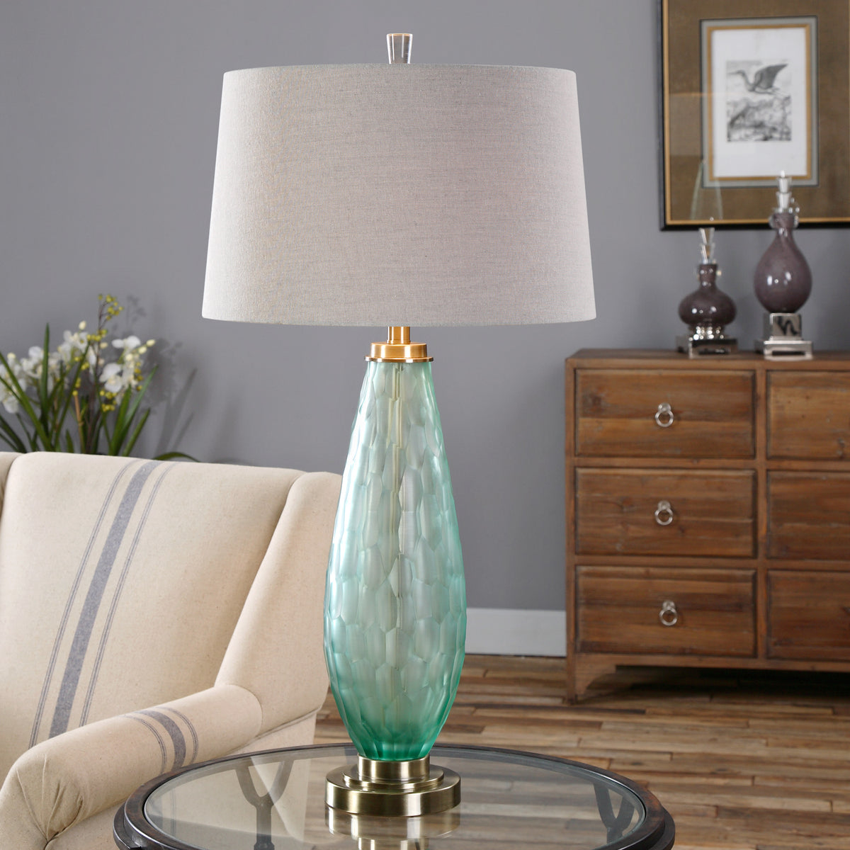 Uttermost Lenado Sea Green Glass Table Lamp