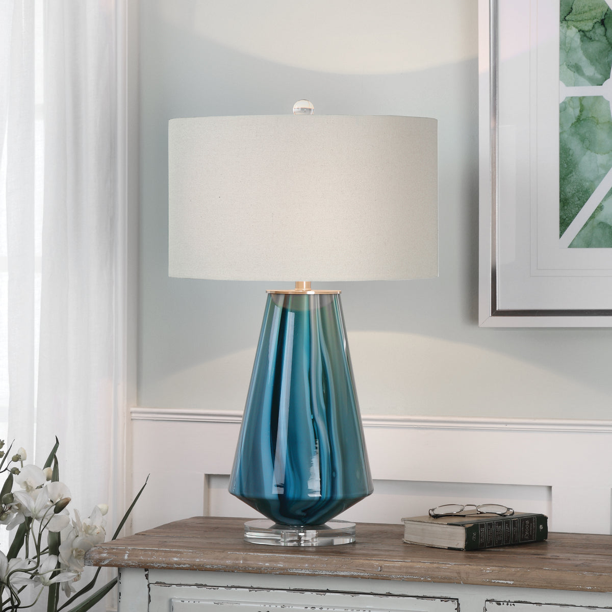 Uttermost Pescara Teal-Gray Glass Lamp