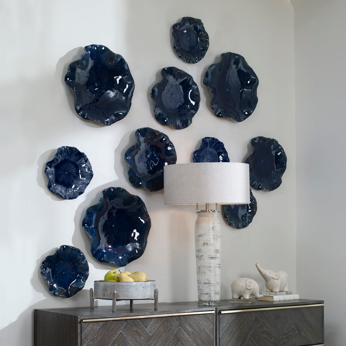 Uttermost Abella Blue Ceramic Wall Decor, S/3