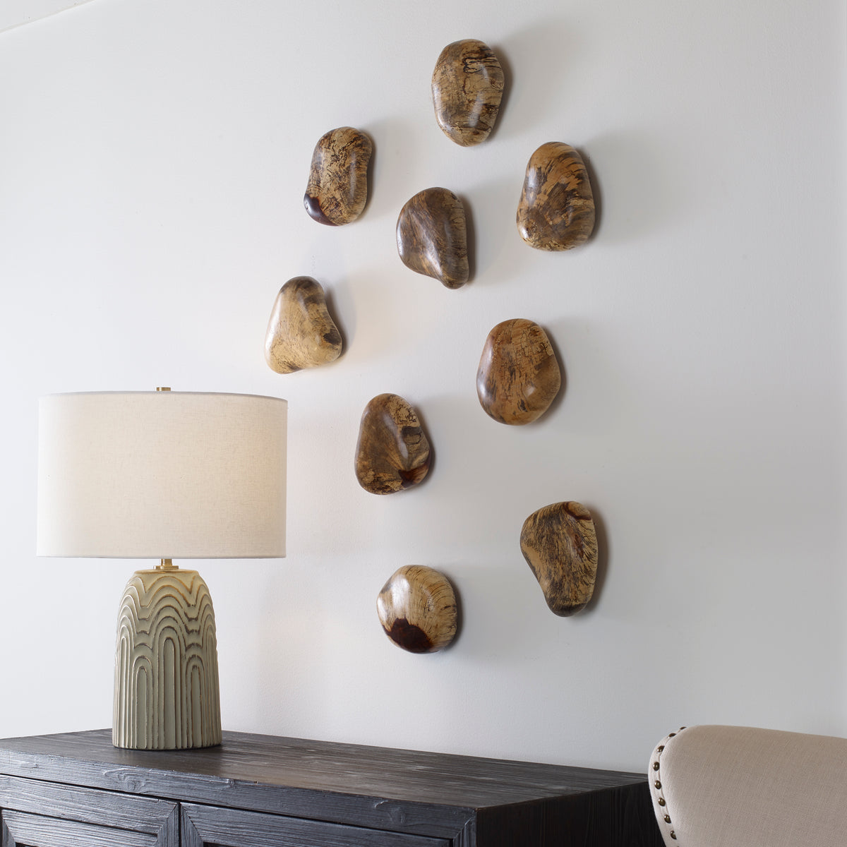 Uttermost Pebbles Blonde Wood Wall Decor, S/9