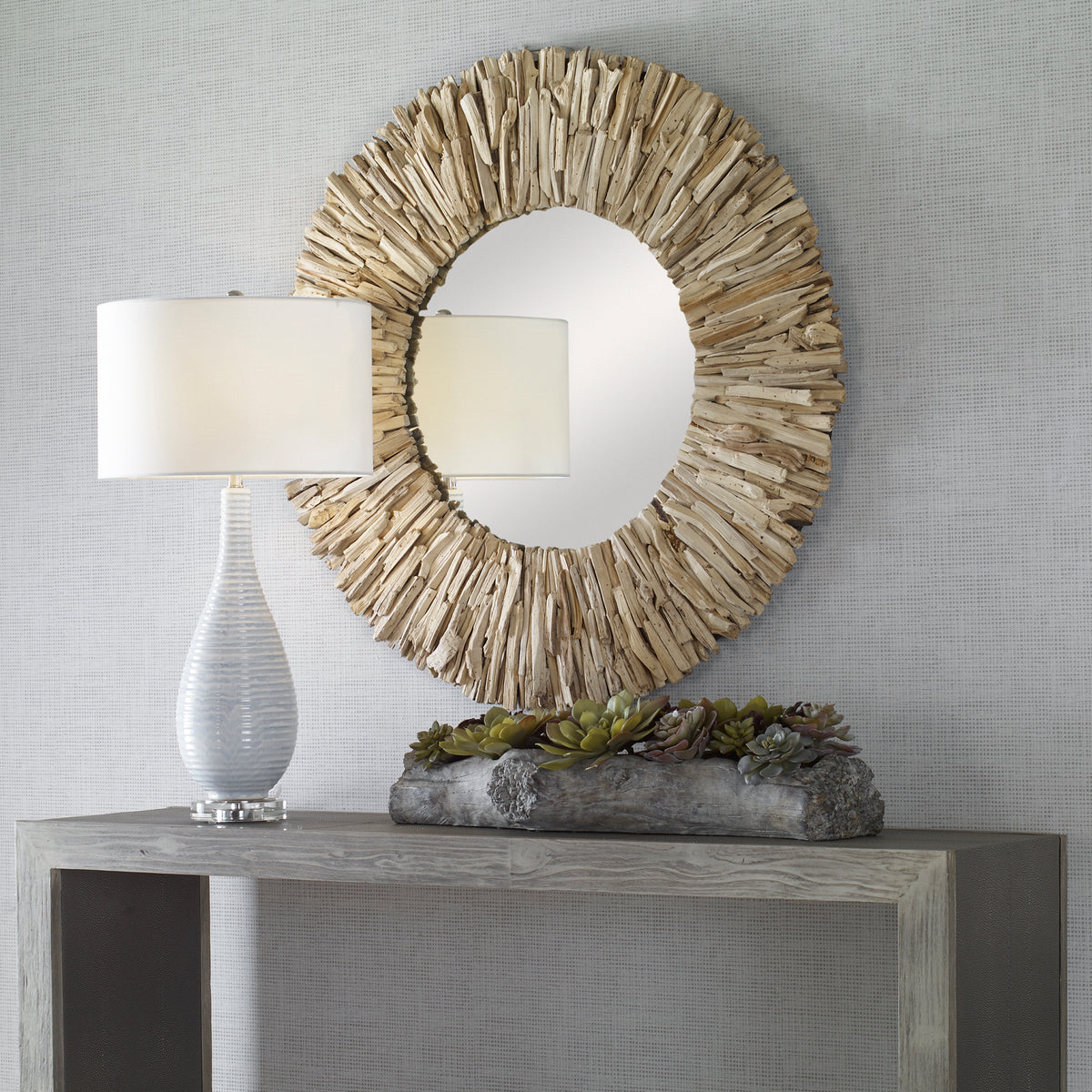 Uttermost Teak Branch Bleached Round Mirror