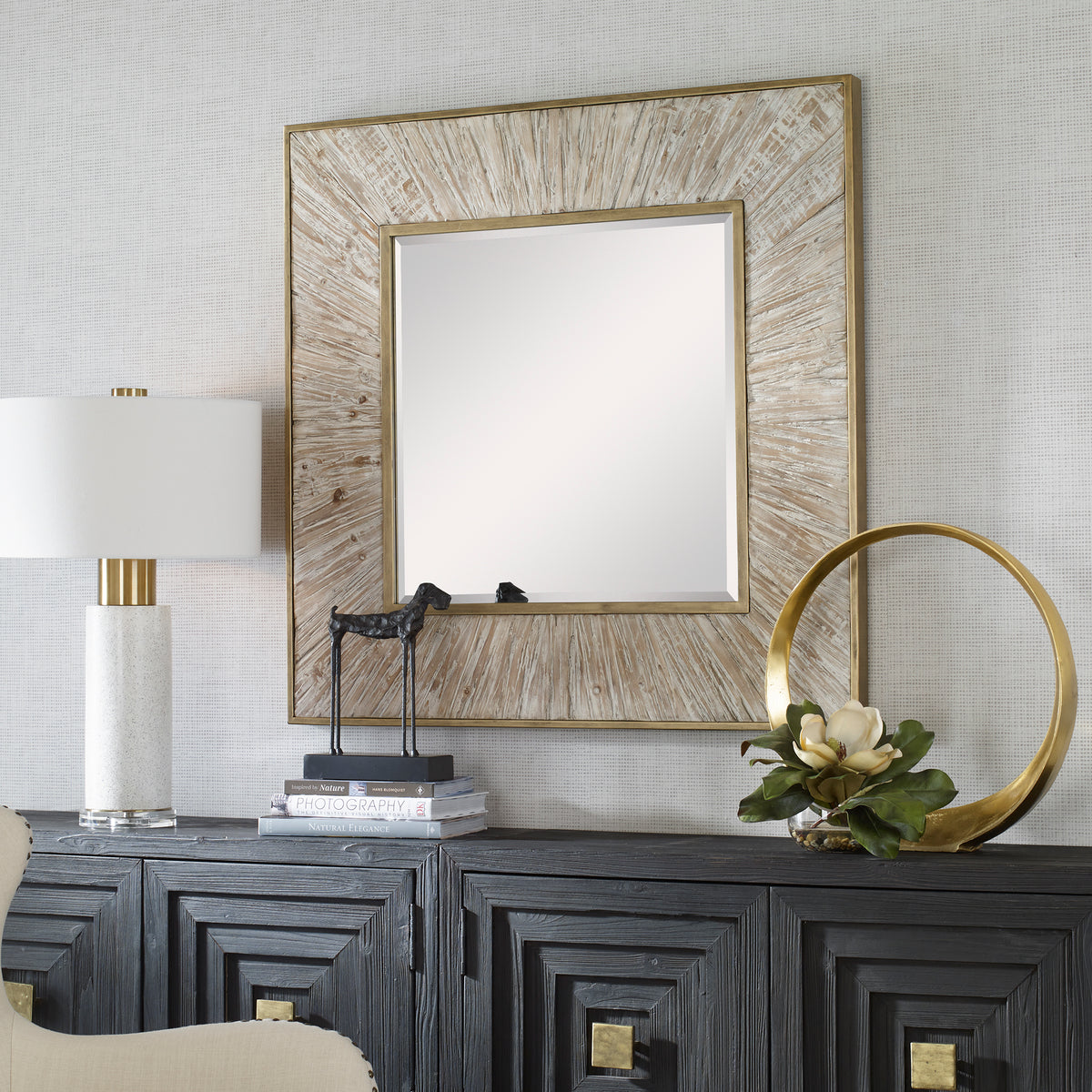 Uttermost Wharton Whitewashed Square Mirror