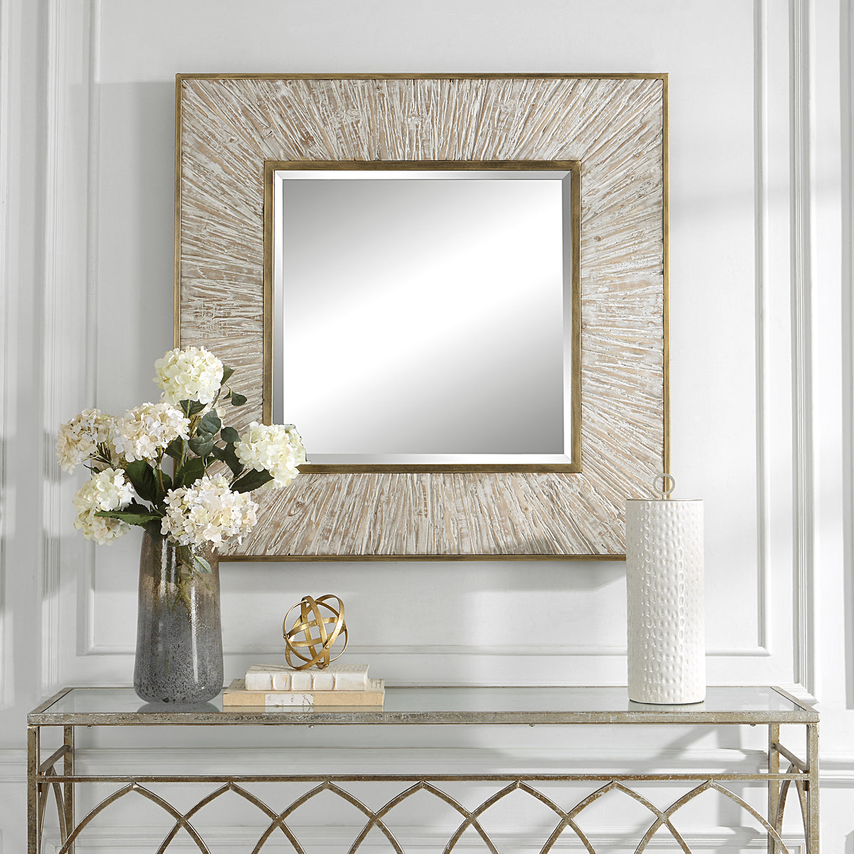 Uttermost Wharton Whitewashed Square Mirror