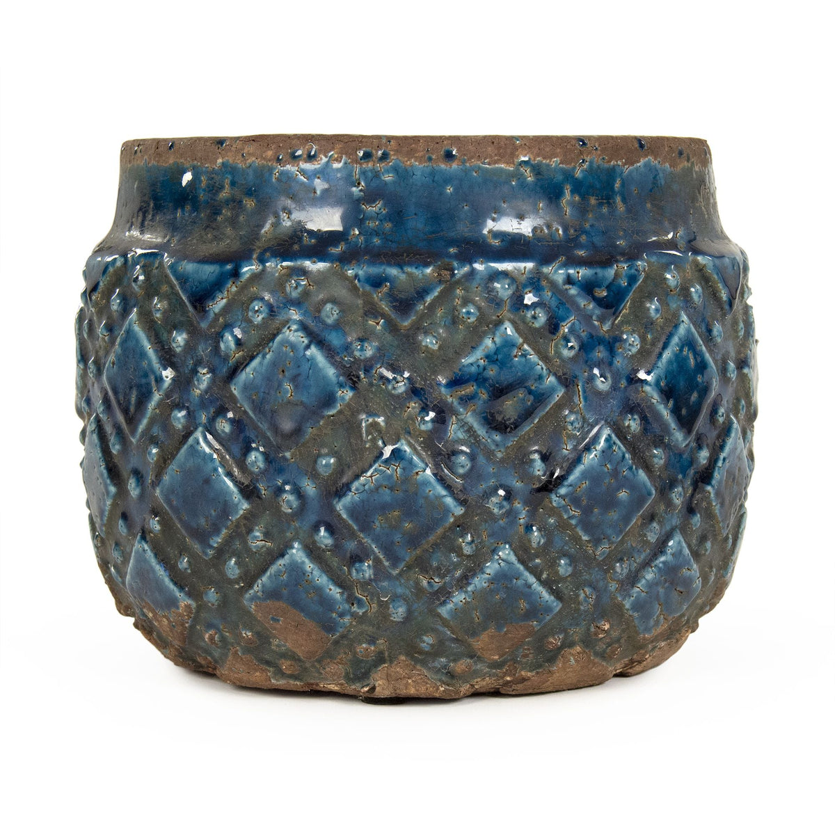 Distressed Blue Diamond Vase Small by Zentique